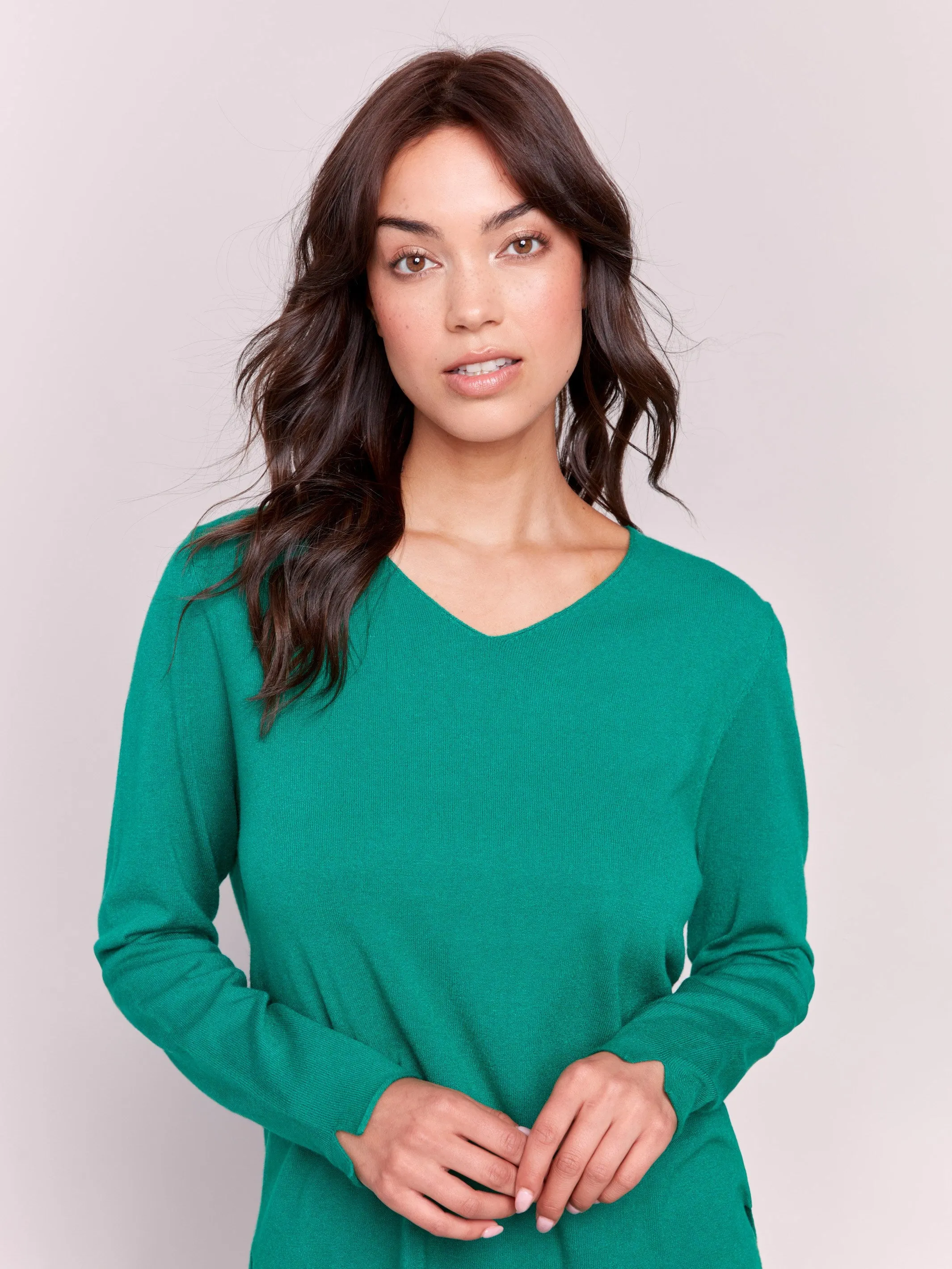 Basic V-Neck Sweater - Forest