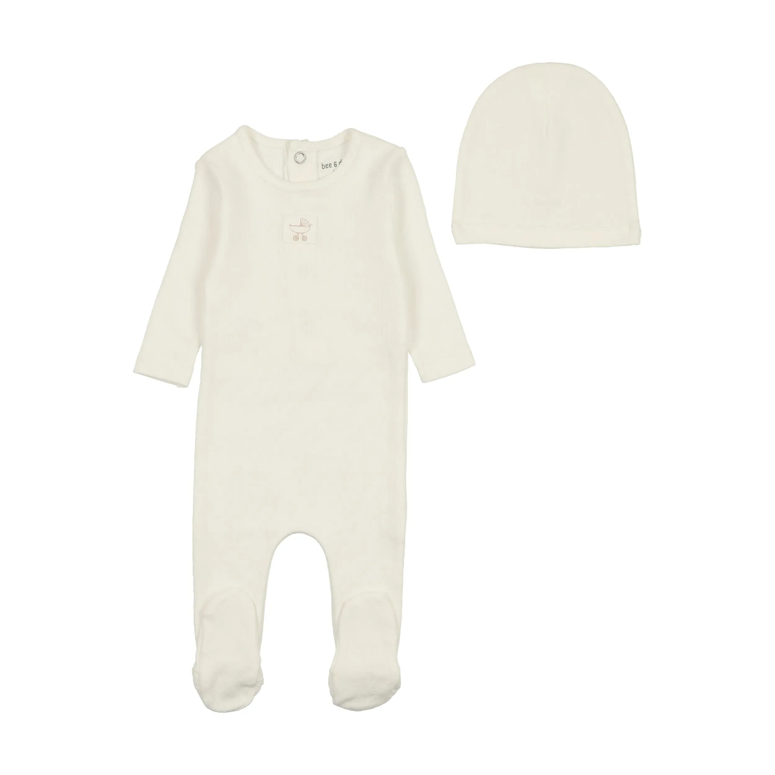 Bee & Dee Ivory Pointelle Carriage Footie   Beanie