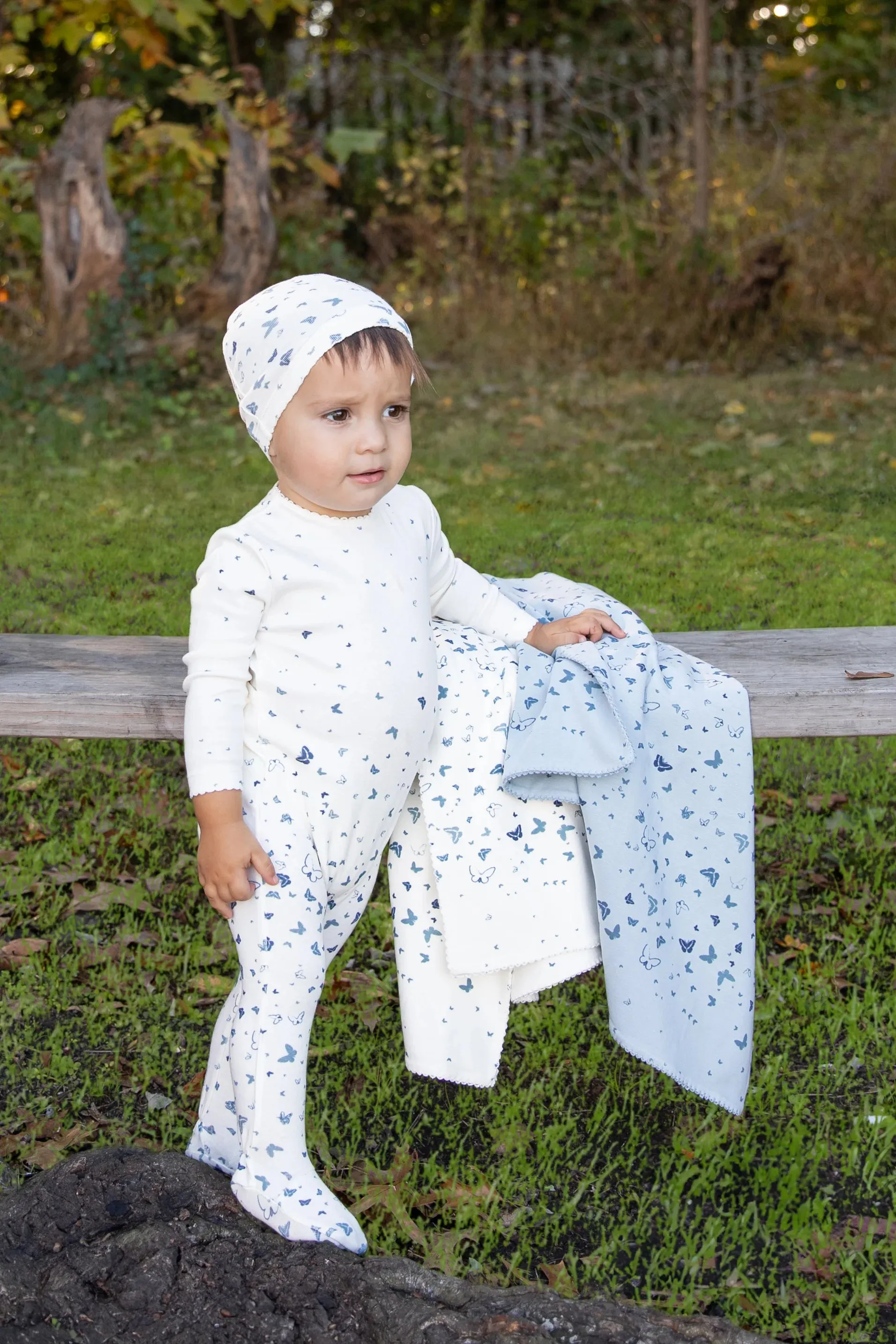 Bee & Dee Light Base Boys Scattered Print Footie   Beanie