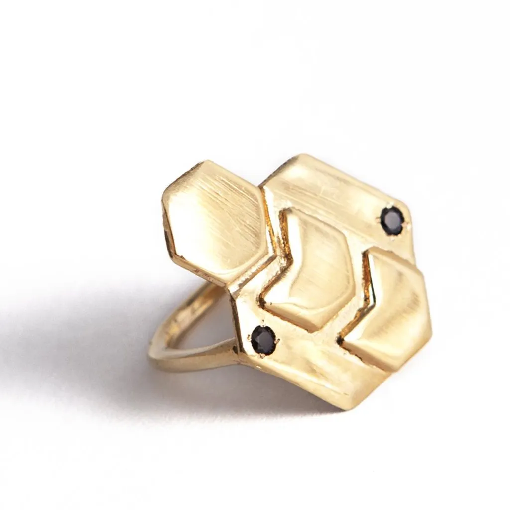 Big Hexagons ring with two stones