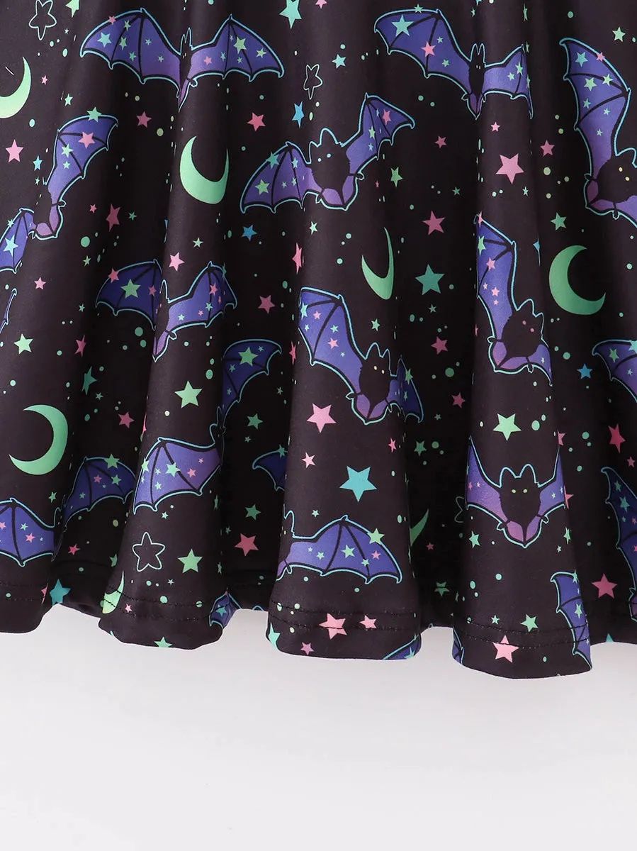 Black Bats and Moons Halloween Kids Dress