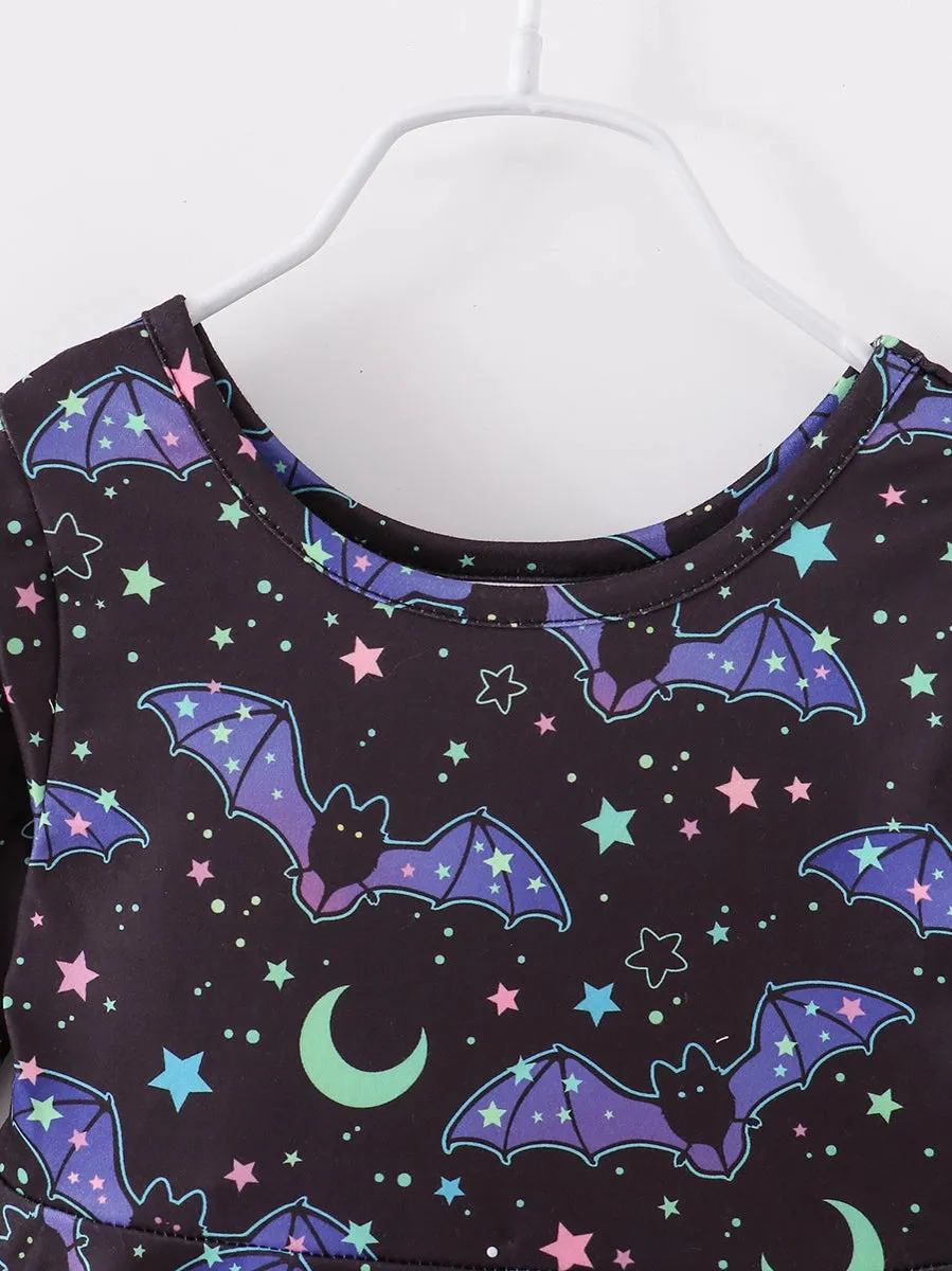 Black Bats and Moons Halloween Kids Dress