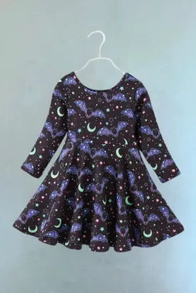 Black Bats and Moons Halloween Kids Dress