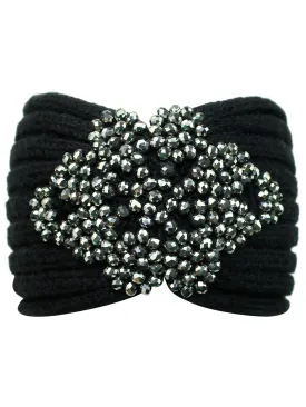 Black Knit Headband With Beaded Detail