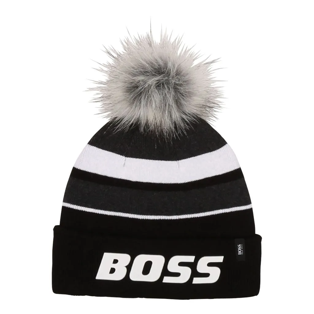 Black Logo Pompom Beanie