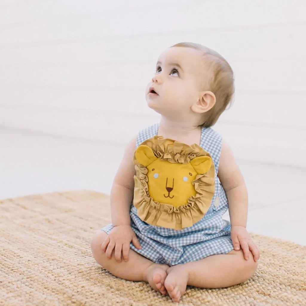 Blue Gingham Lion Romper