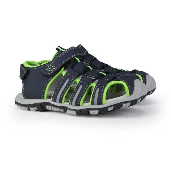 BOYS LEATHER SANDALS - NAVY WITH GREEN LINING