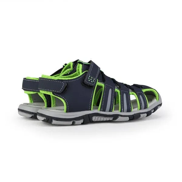 BOYS LEATHER SANDALS - NAVY WITH GREEN LINING