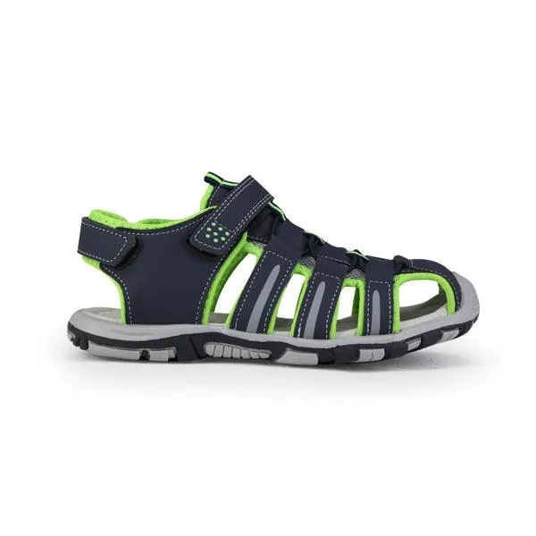 BOYS LEATHER SANDALS - NAVY WITH GREEN LINING