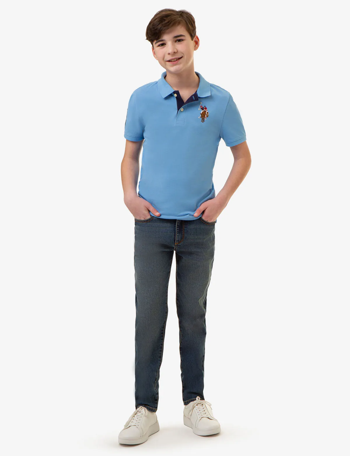 BOYS MULTI COLOR LOGO PIQUE POLO SHIRT