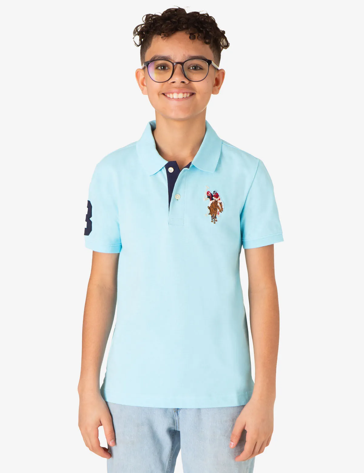 BOYS MULTI COLOR LOGO PIQUE POLO SHIRT