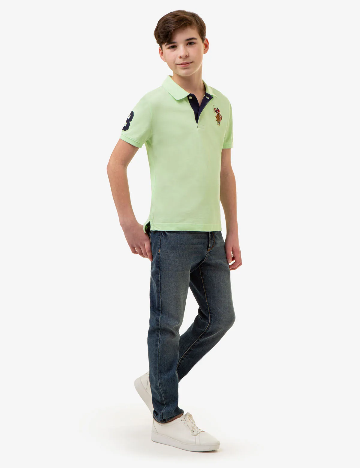 BOYS MULTI COLOR LOGO PIQUE POLO SHIRT