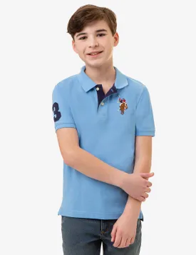 BOYS MULTI COLOR LOGO PIQUE POLO SHIRT