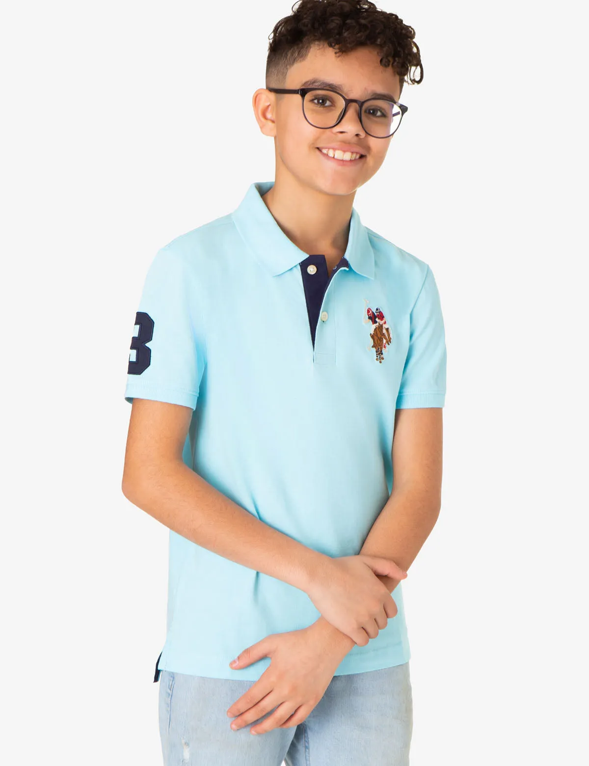 BOYS MULTI COLOR LOGO PIQUE POLO SHIRT