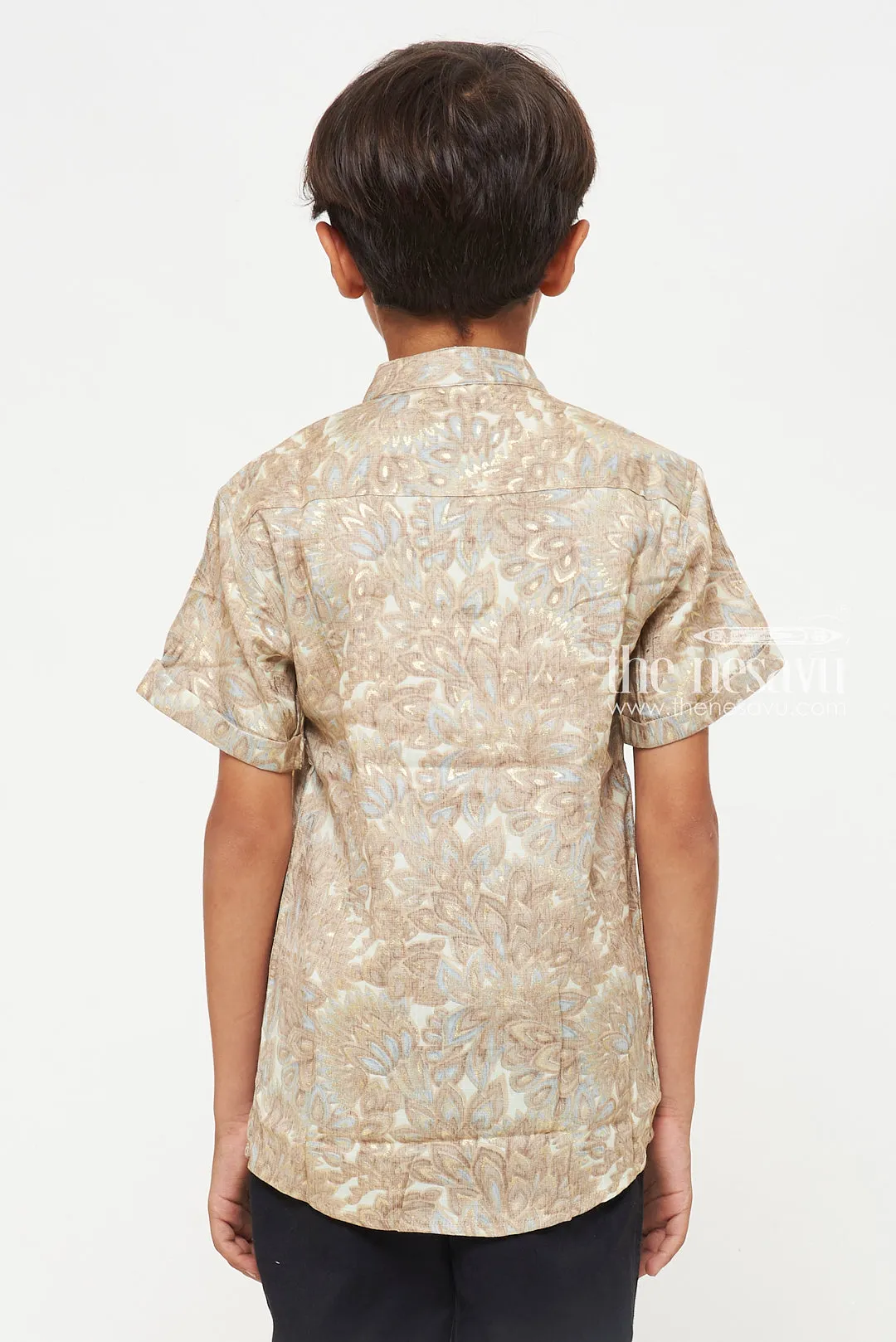 Boys Rayon Shirt with Leaf Pattern - Casual and Comfortable