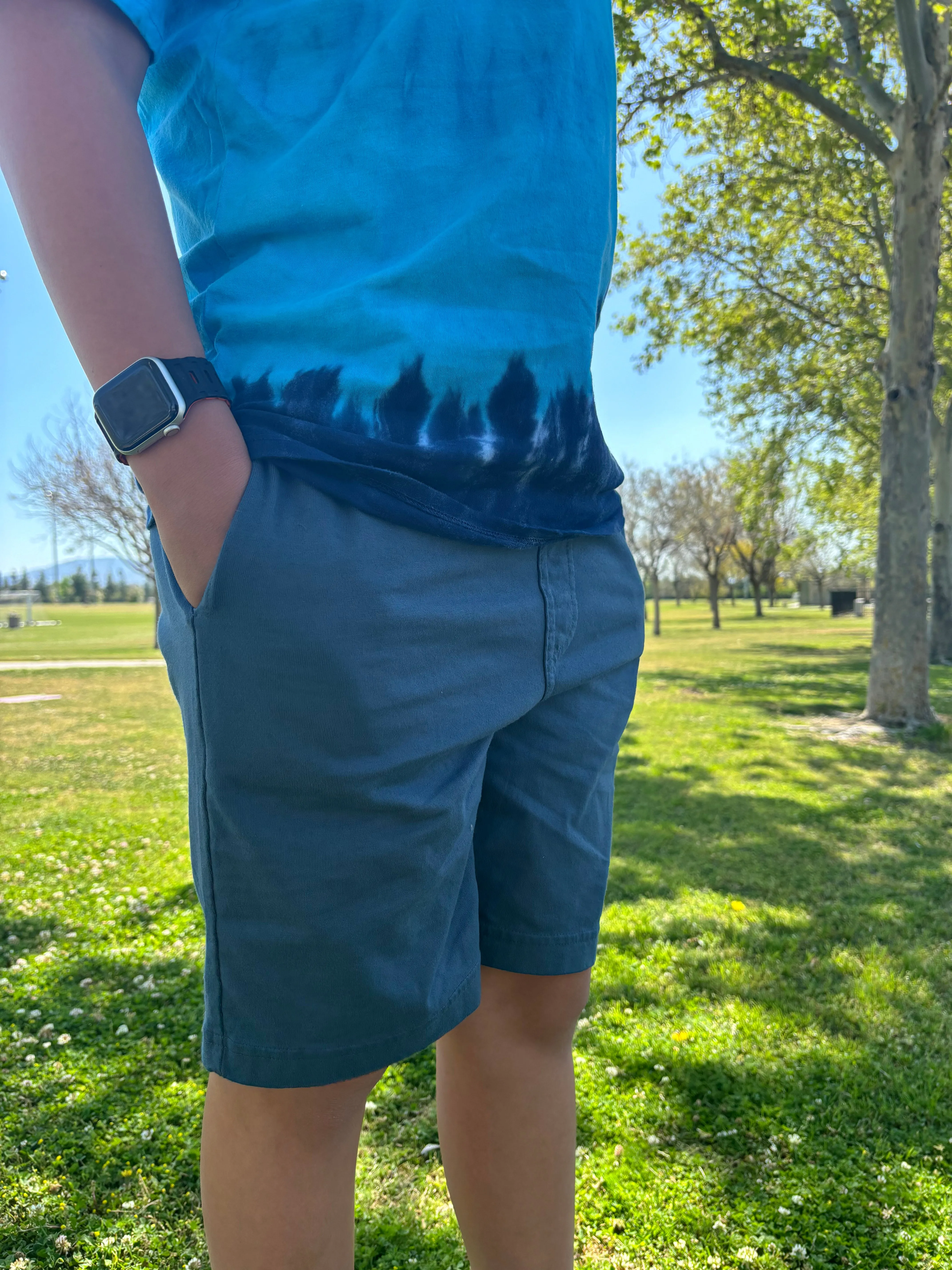 Boys Soft Cotton UPF 50  Above-Knee Side Pocket Shorts | Smurf