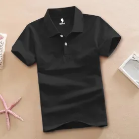 Boys Solid Black Polo T-shirt