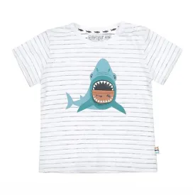 Boys T-shirt White Grey Striped With Shark | Dirkje