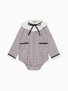 Burgundy Check Odisea Baby Girl Romper