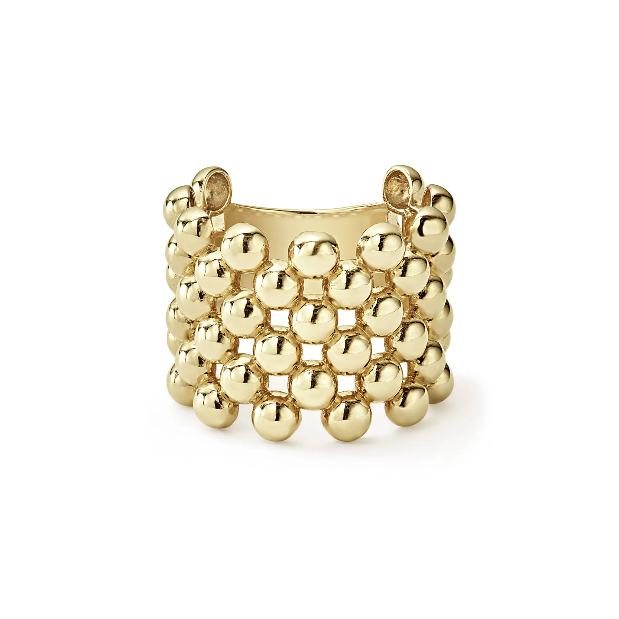 Caviar Gold Wide Beaded 18K Gold Ring