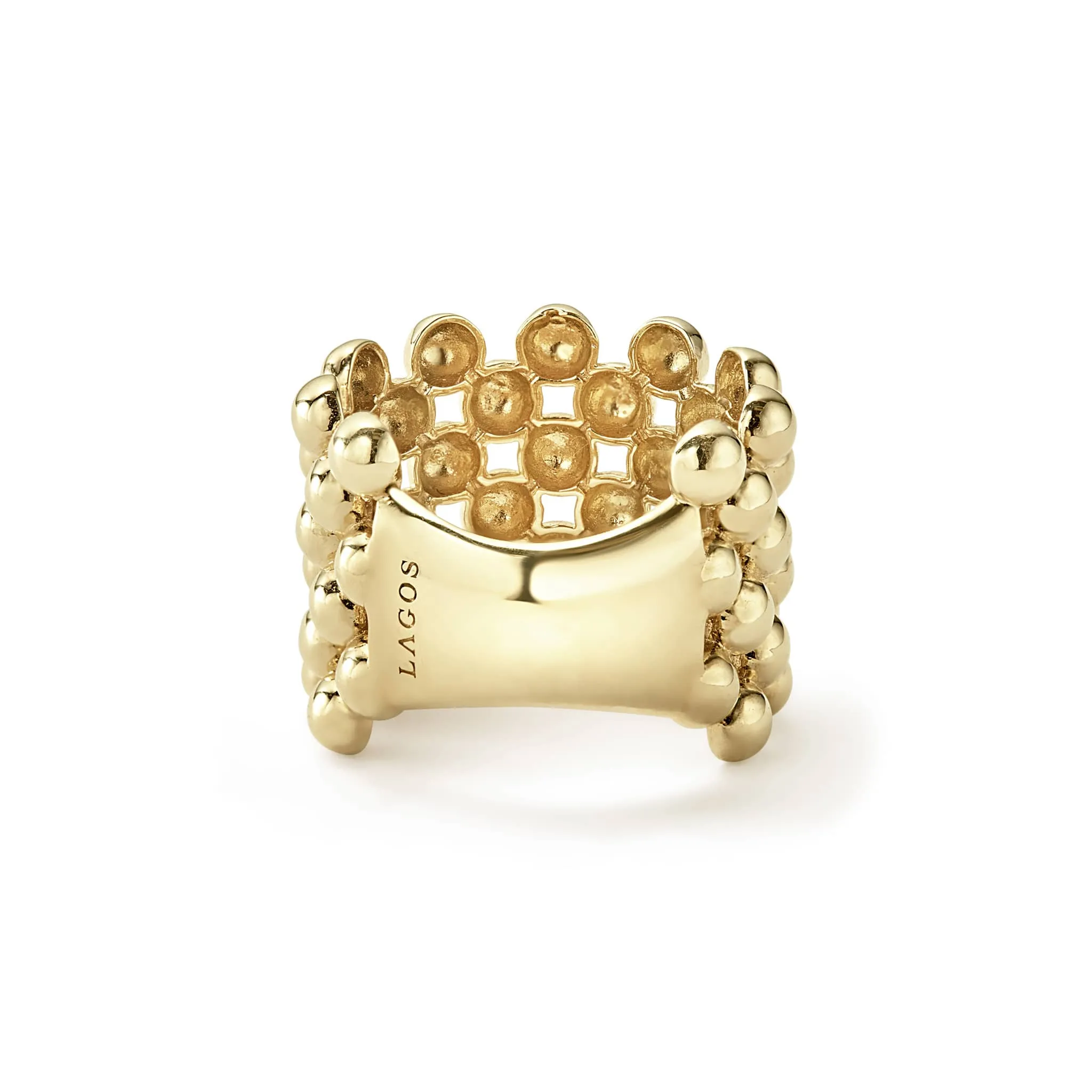 Caviar Gold Wide Beaded 18K Gold Ring