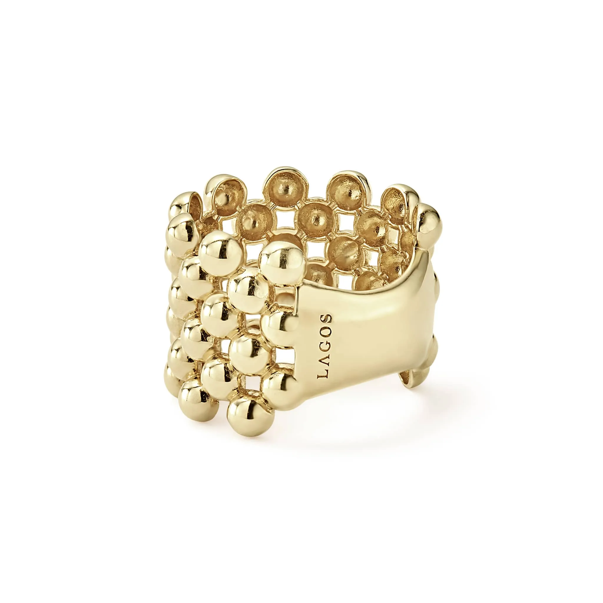 Caviar Gold Wide Beaded 18K Gold Ring