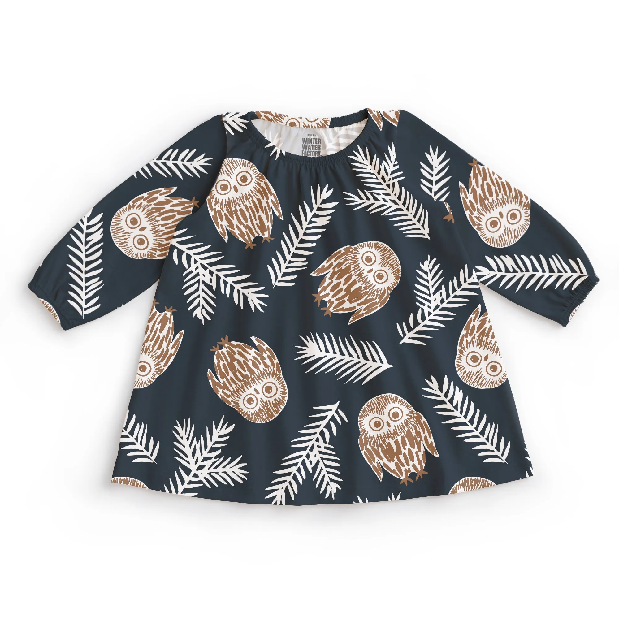 Cedar Baby Dress - Owls Night Sky