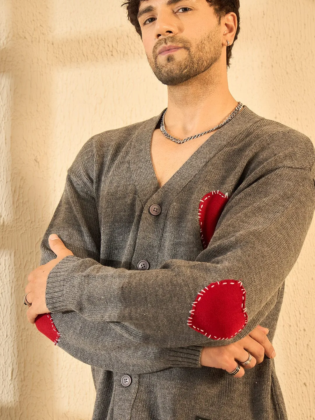 Charcoal Heart Knitted Cardigan