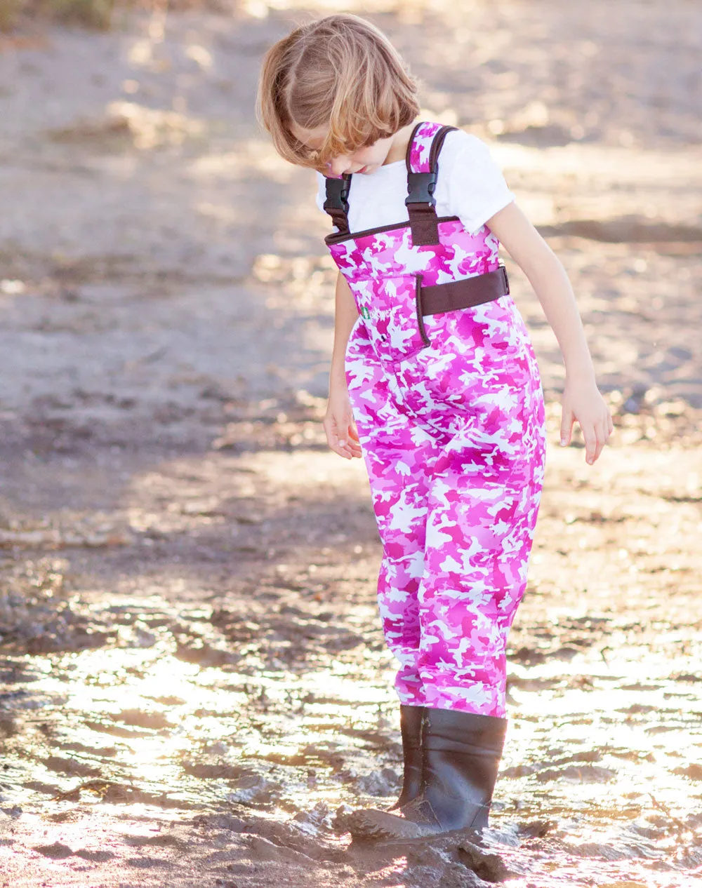 CHILDREN’S NEOPRENE WADERS, PINK CAMO