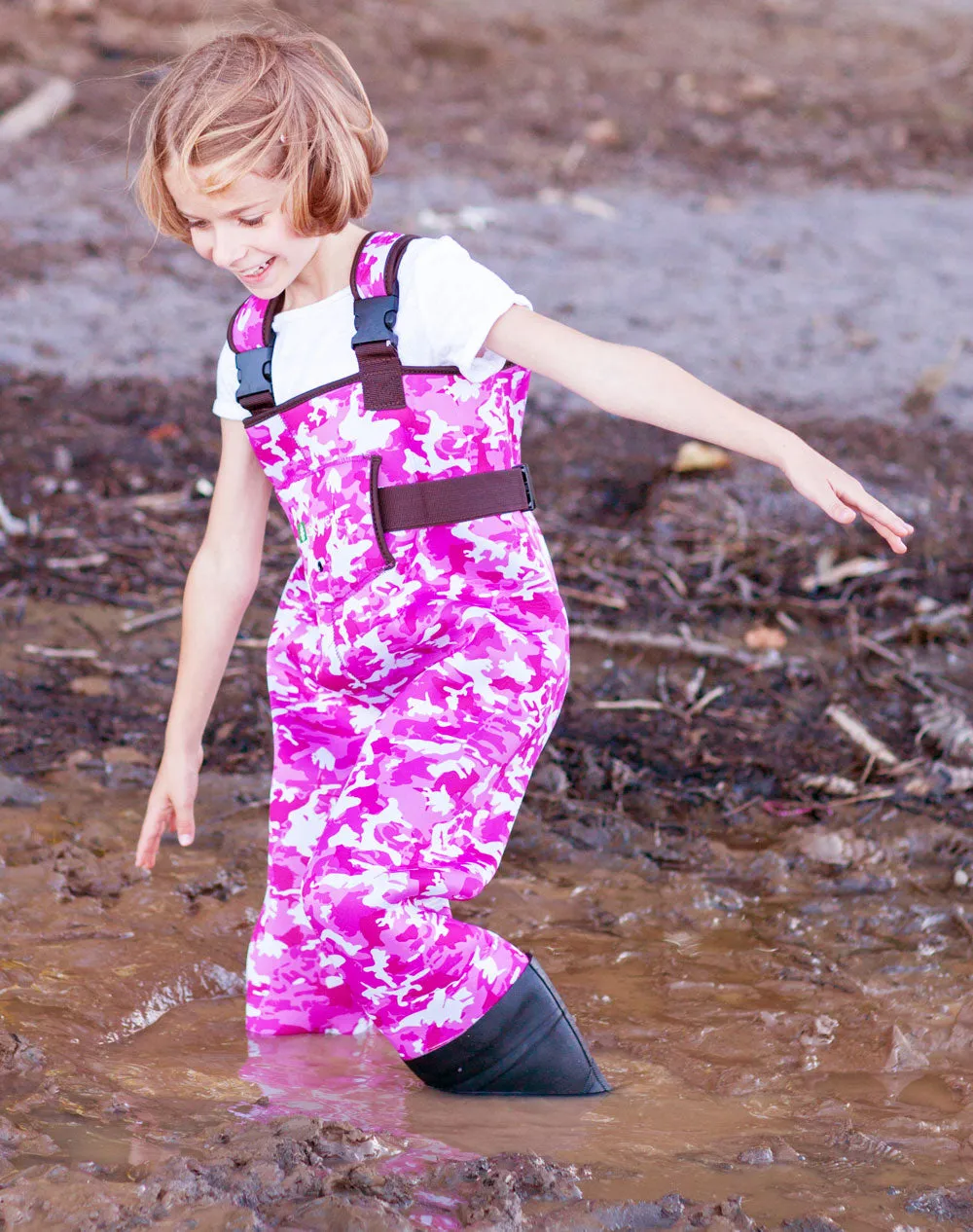 CHILDREN’S NEOPRENE WADERS, PINK CAMO