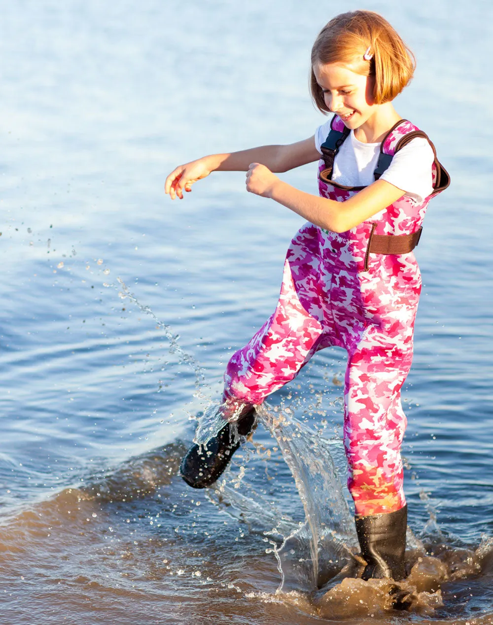 CHILDREN’S NEOPRENE WADERS, PINK CAMO