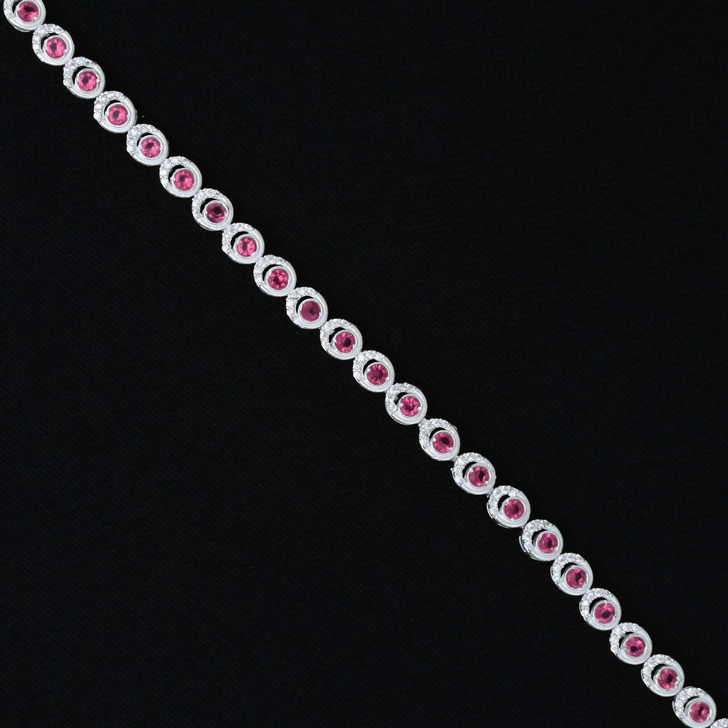 Classy Pink Gem Stone Silver Bracelet for Ladies