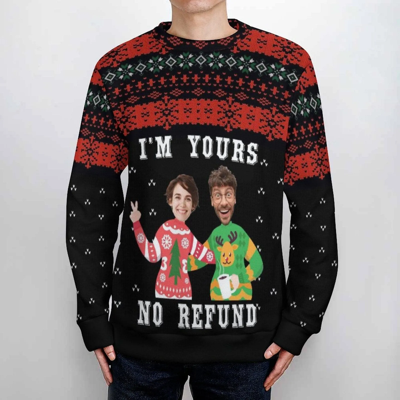 Couple Matching Custom Face Sweater I'm Yours Long Sleeve Ugly Christmas Sweater Tops for Men and Women