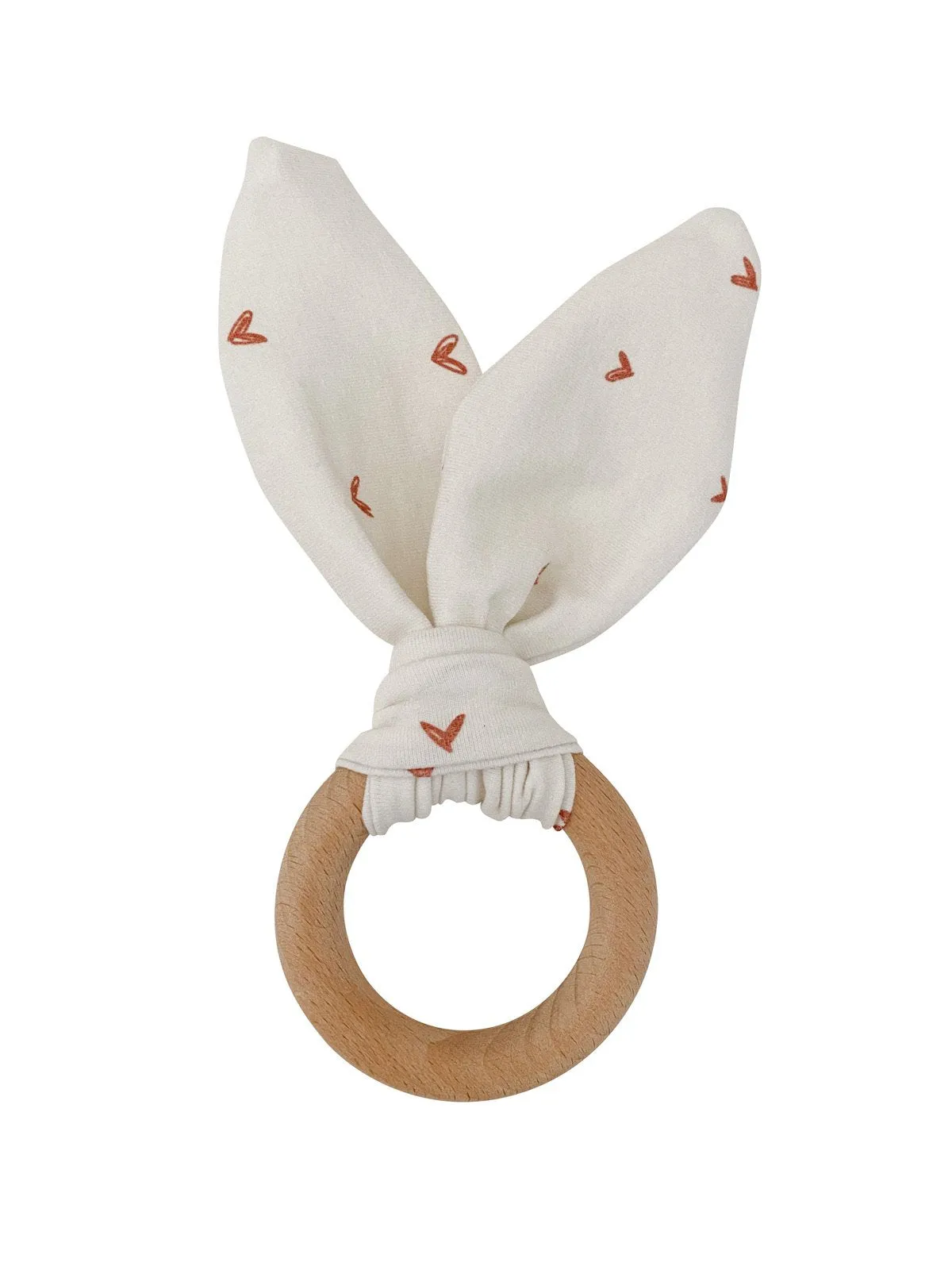 Crinkle Bunny Ears Teether - Rust Hearts