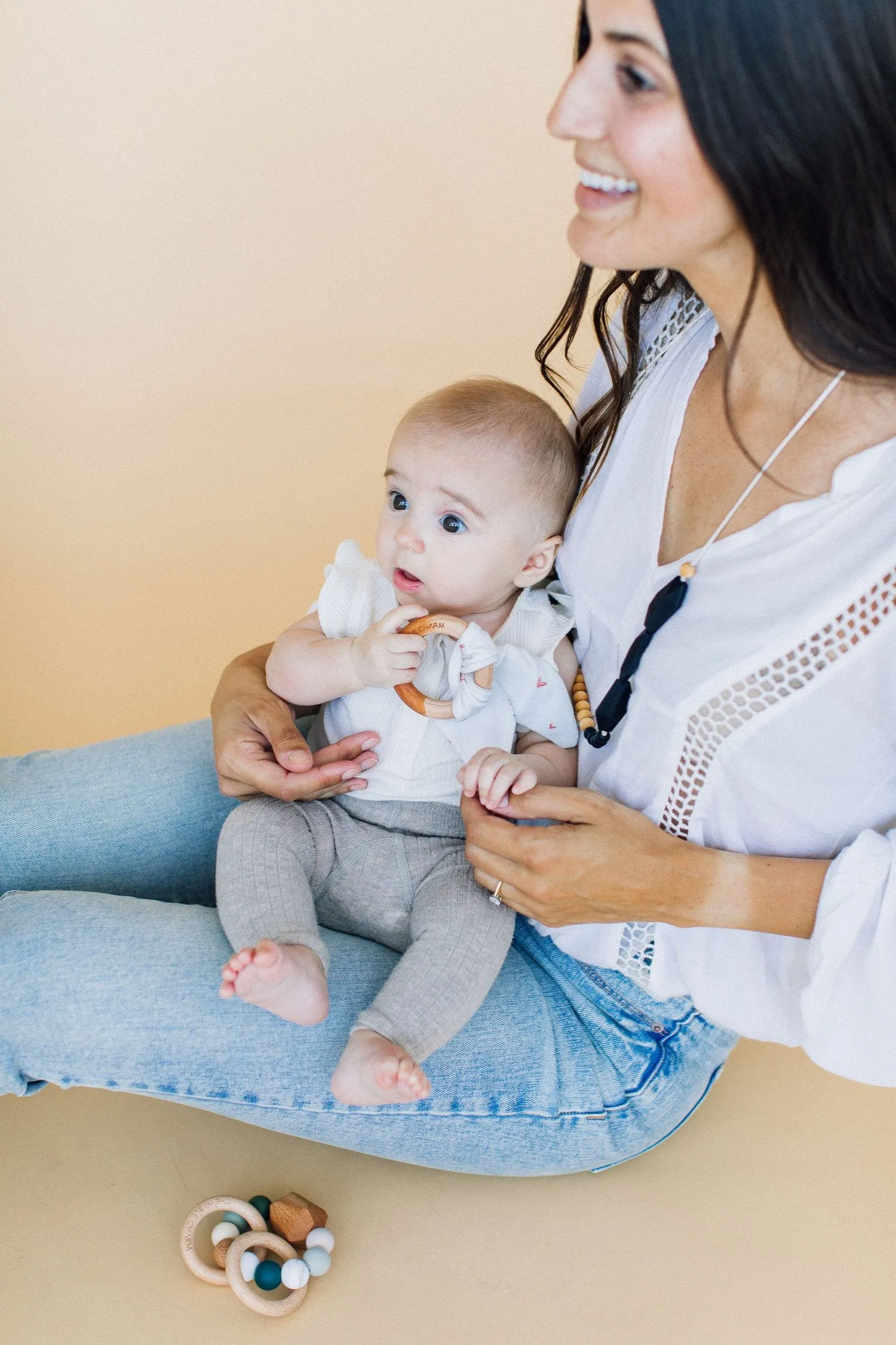 Crinkle Bunny Ears Teether - Rust Hearts