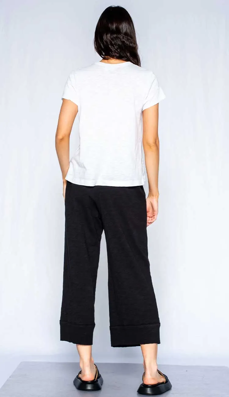 Crop Drawstring Elastic Waist Pant Raw Rib Hem