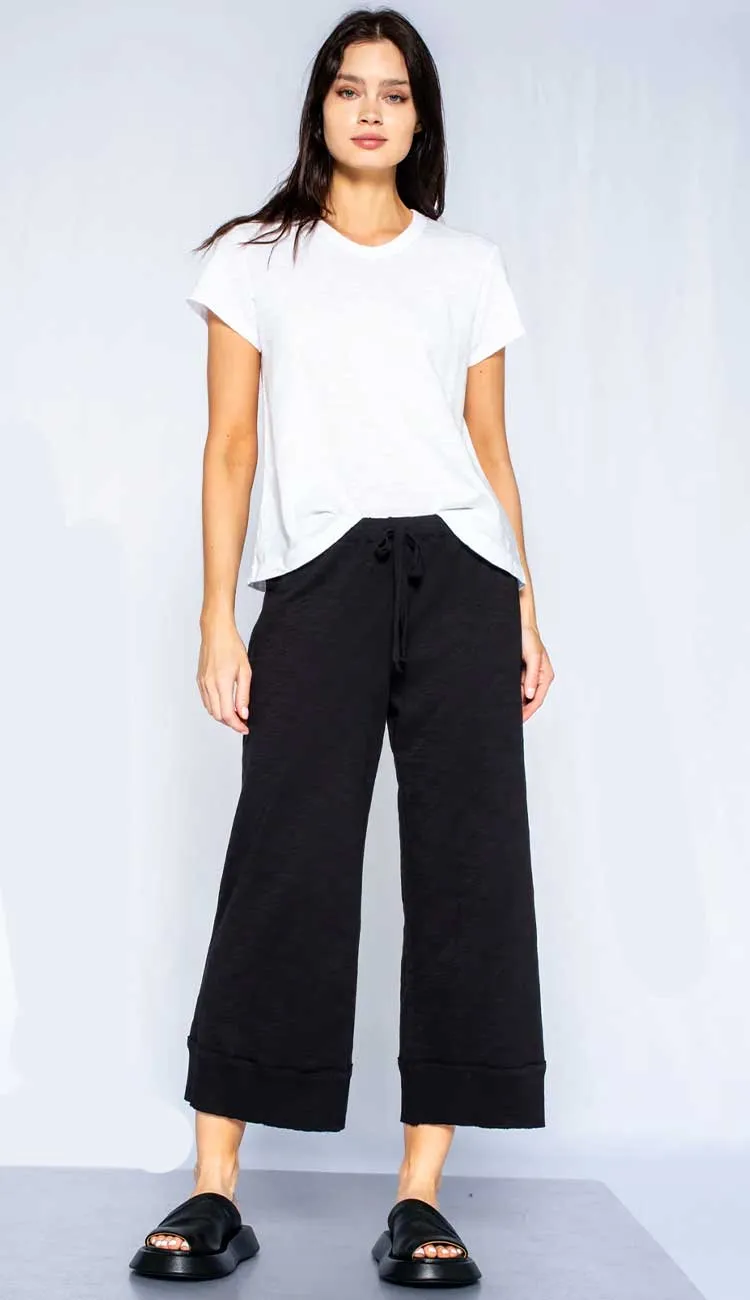 Crop Drawstring Elastic Waist Pant Raw Rib Hem