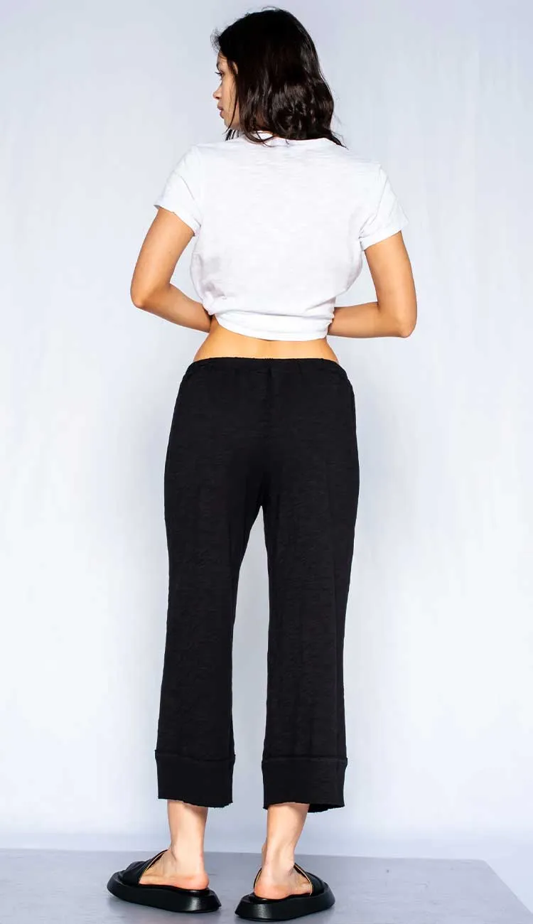 Crop Drawstring Elastic Waist Pant Raw Rib Hem