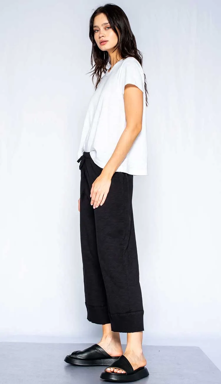 Crop Drawstring Elastic Waist Pant Raw Rib Hem