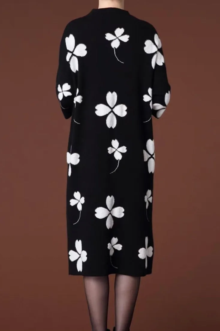 Cute Flower Oversized Sweater Dress