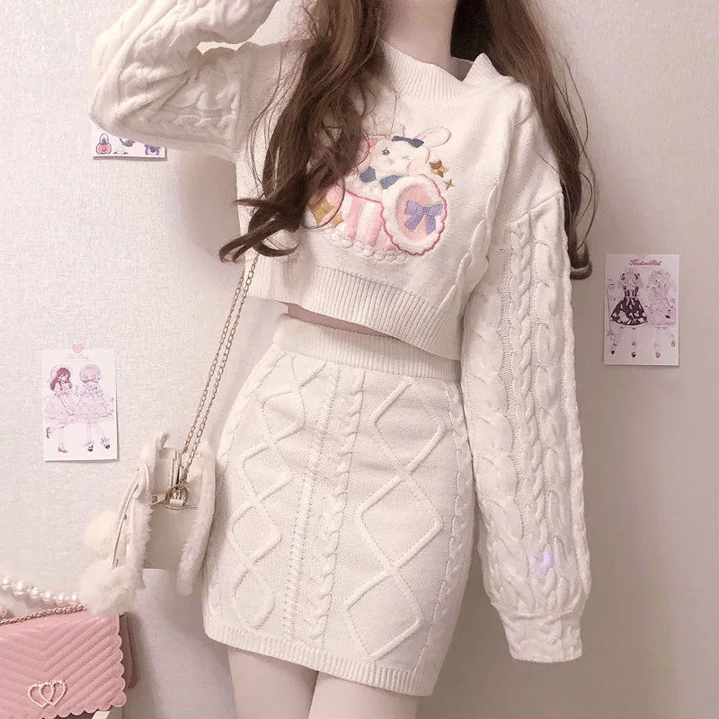 Cute Knitted two-piece sweater   skirt PL52837