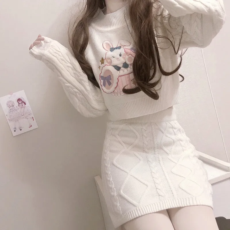 Cute Knitted two-piece sweater   skirt PL52837