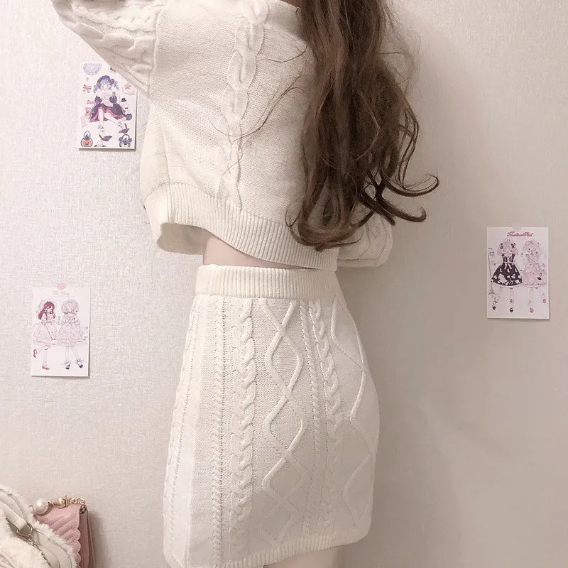 Cute Knitted two-piece sweater   skirt PL52837