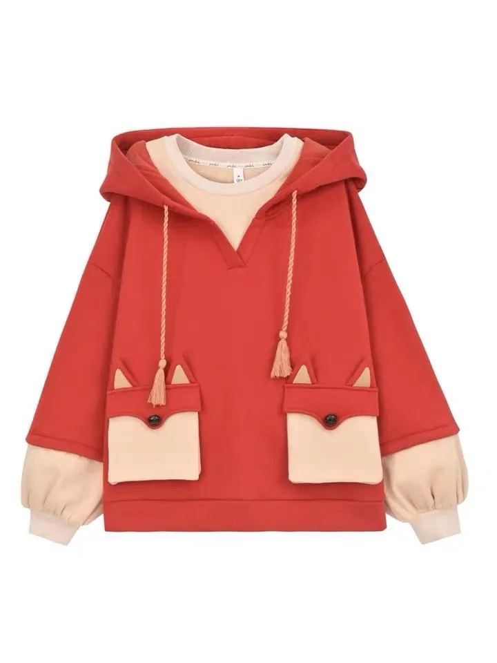 Cute Red Fox Intimate Two-Piece Hoodie