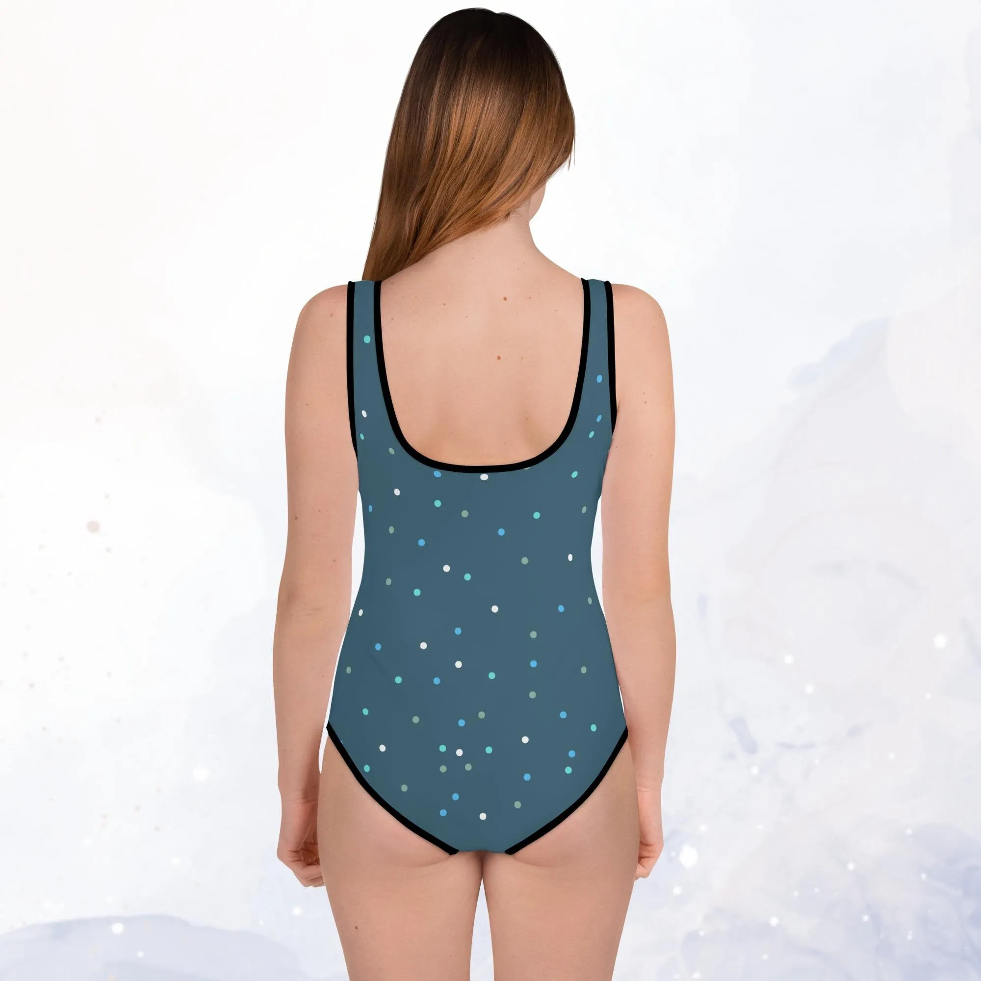 Dark Blue Polka Dot Youth One Piece Swimsuit