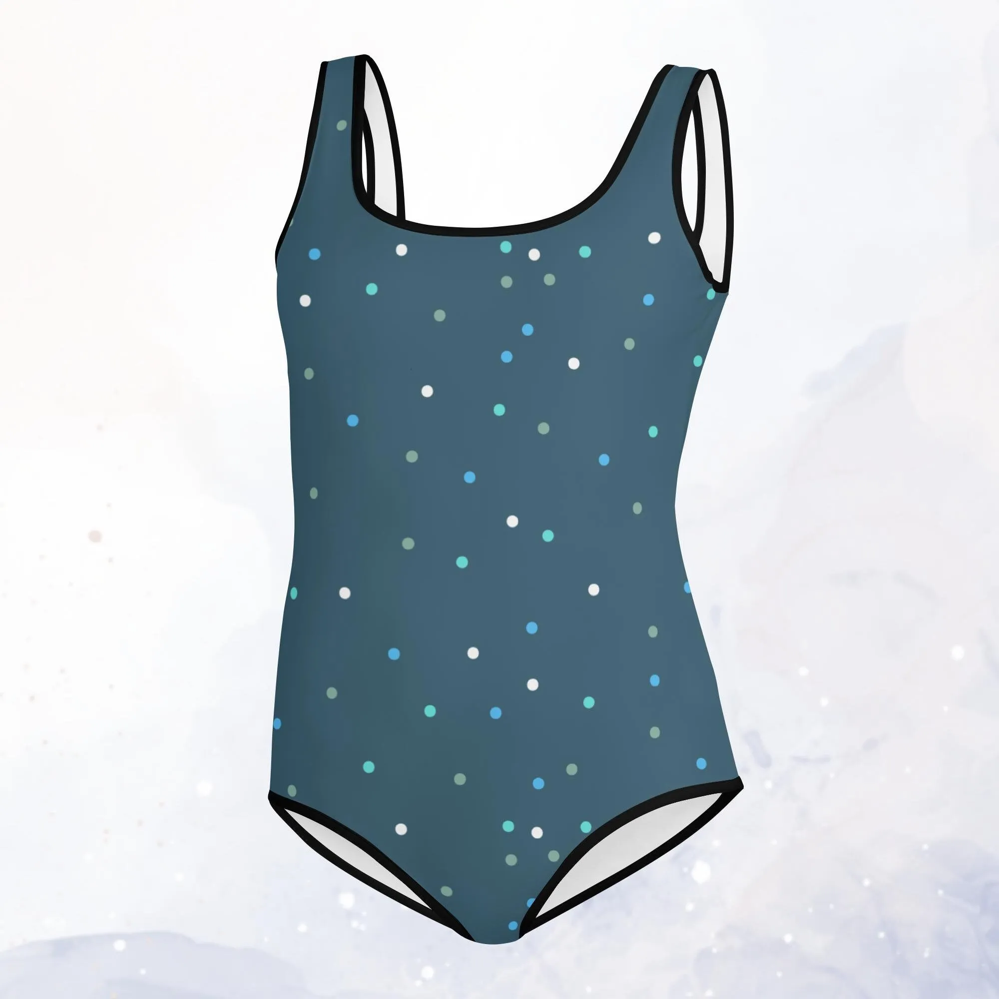 Dark Blue Polka Dot Youth One Piece Swimsuit