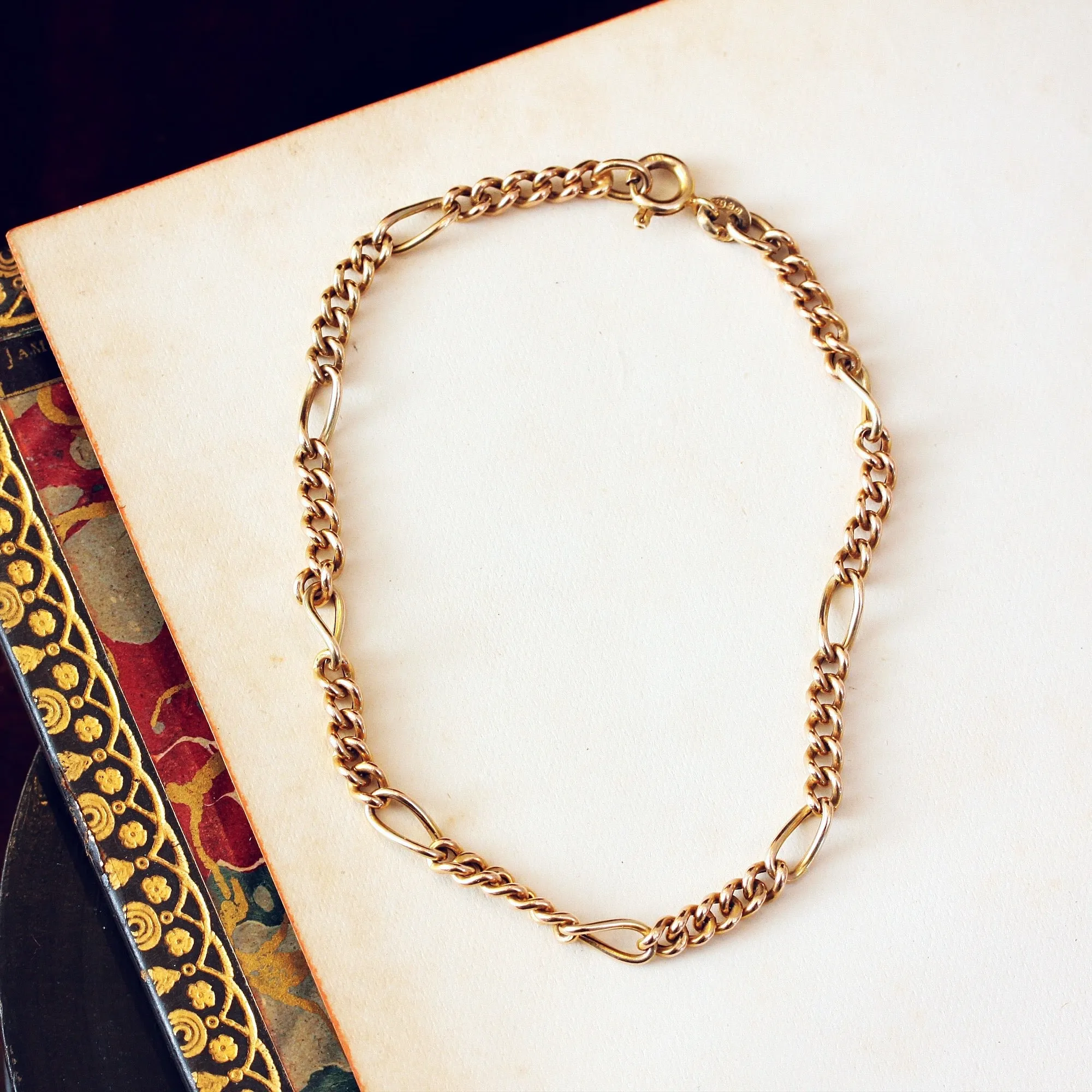 Date 1978 9ct Rosey Gold Figaro Chain Bracelet