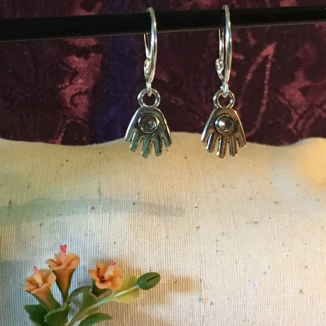 Earrings hand shaped/hand therapy jewelry/ little hands with blush Swarovski crystal