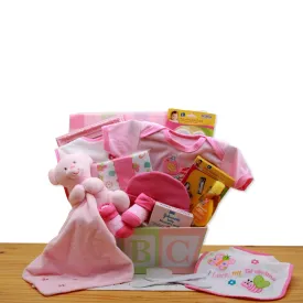 Easy as ABC New Baby Gift Basket - Pink