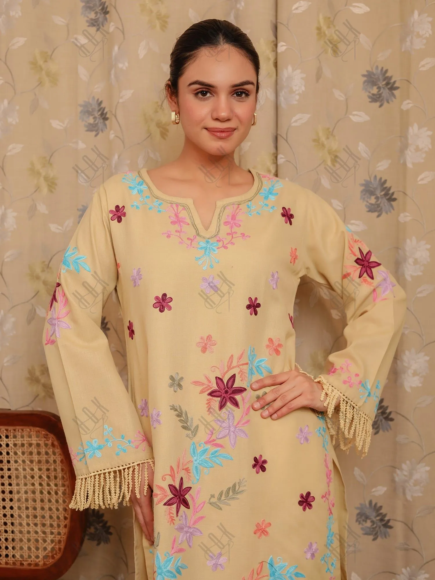 Falak Kashmiri Long Kurta - Beige